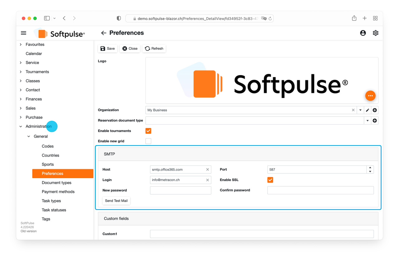 Softpulse SMTP Settings